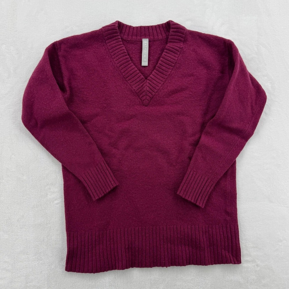 Athleta V-Neck Sweater Women XS Magenta Excellent Wool Cashmere Relaxed Knit